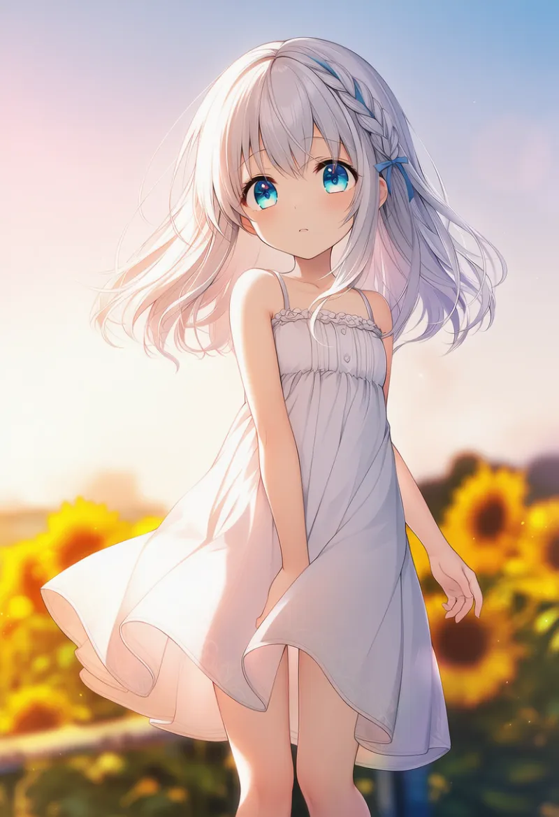 スパゲッティストラップのサンドレス|幼い少女の服プロンプト