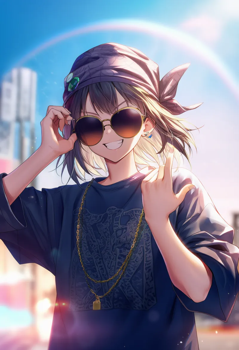 サングラスとバンダナのAIイラスト|プロンプト紹介(ヒップホップファッション)