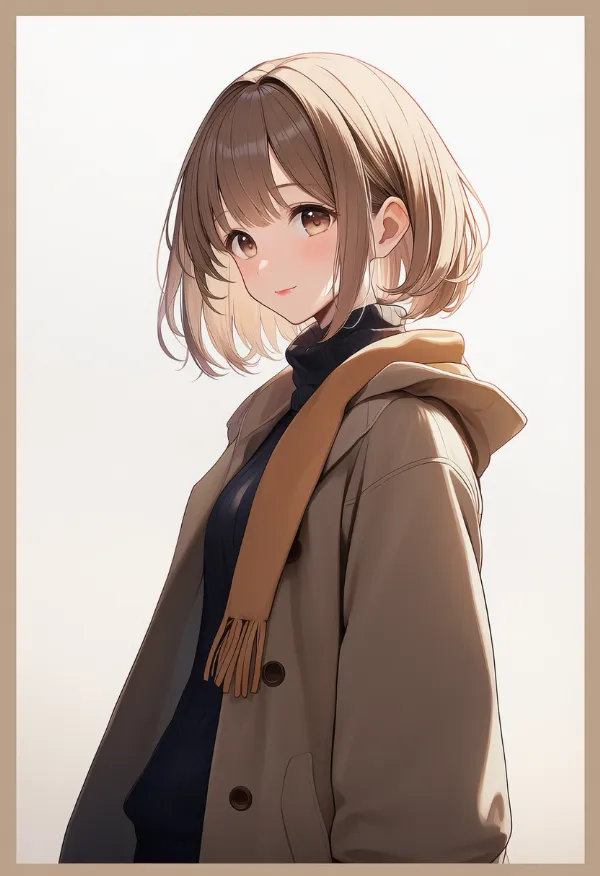 セーター+コート+スカーフ|女子大生ファッションのプロンプト紹介