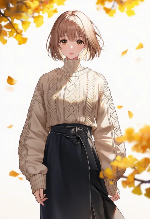 セーター+スカート|女子大生ファッションのプロンプト紹介