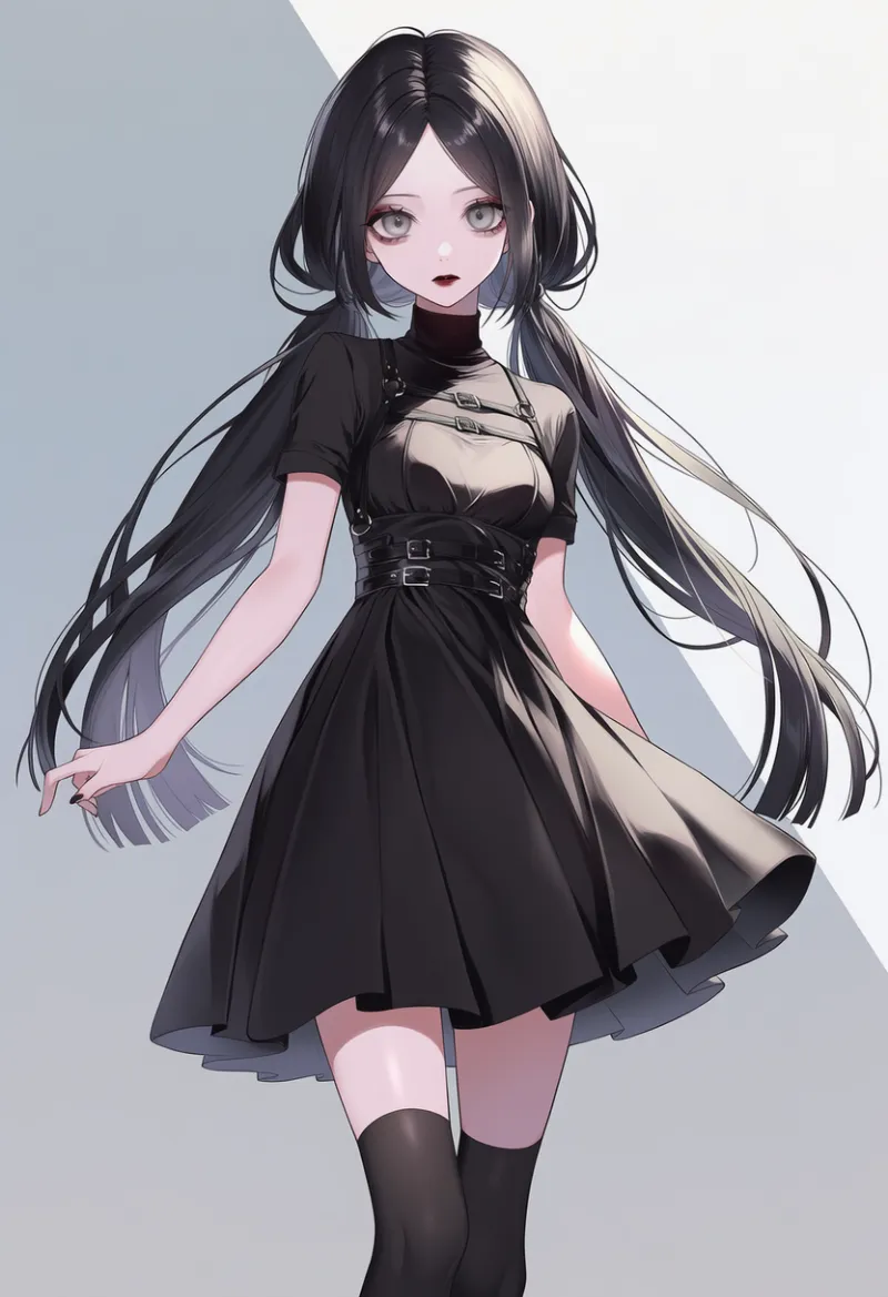 太もも丈ストッキングのAIイラスト(ゴシックファション)|プロンプト紹介