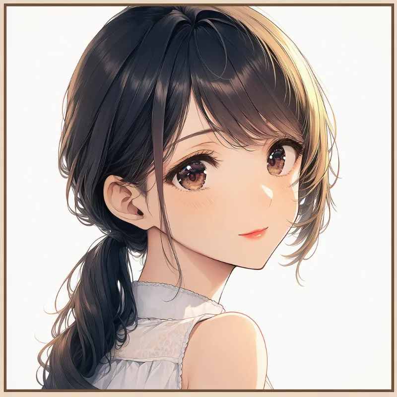 黒髪ローポニー|女子大生の髪型のプロンプト紹介