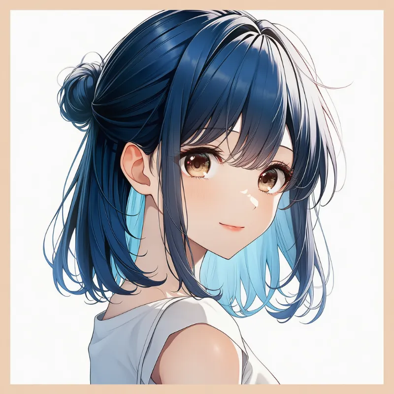 青髪ハーフアップ|女子大生の髪型のプロンプト紹介