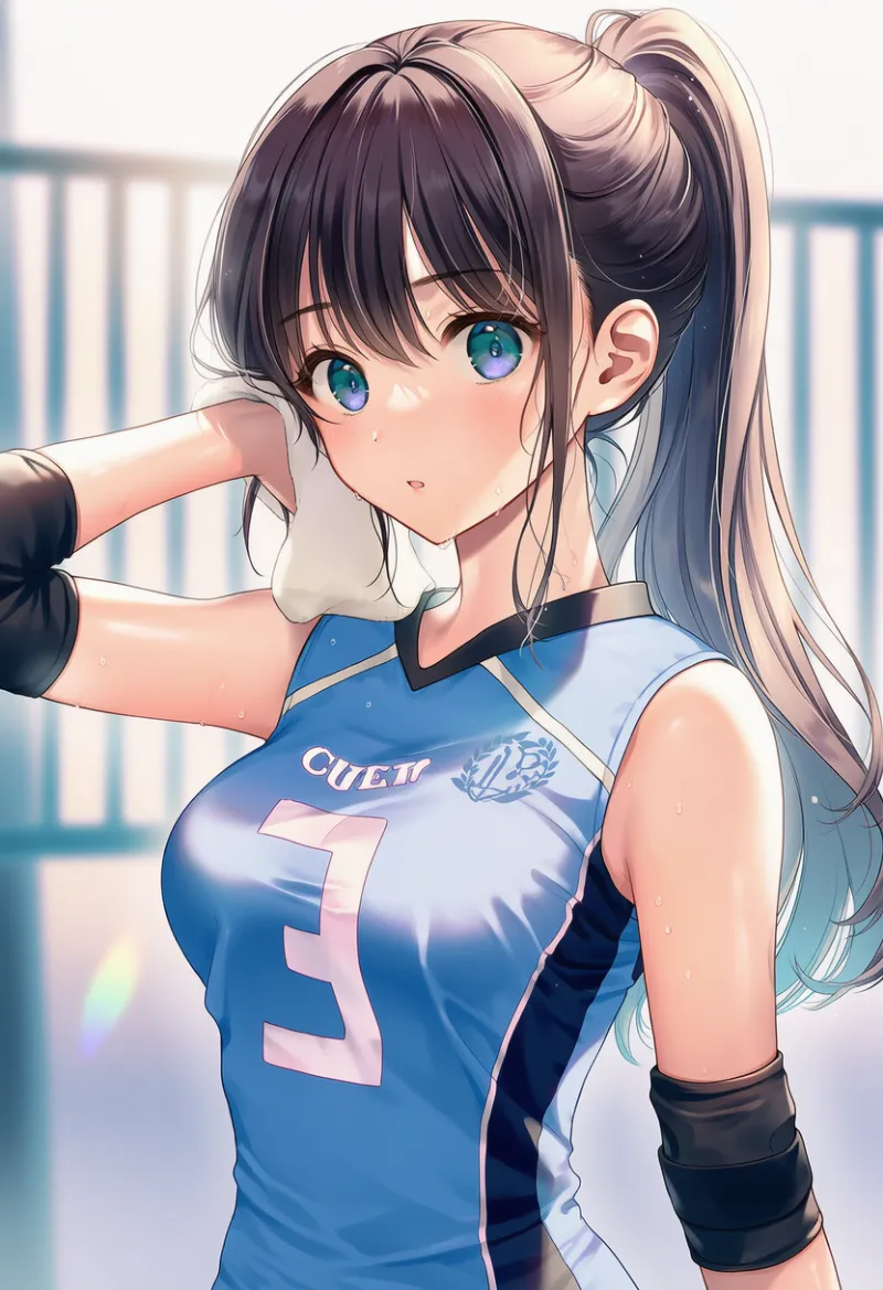 乳袋を強調したバレーボールユニフォームのAIイラスト｜プロンプト紹介