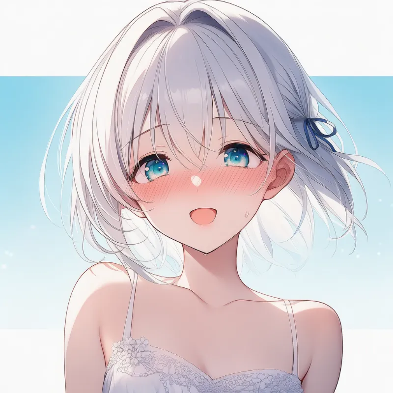 照れた表情で微笑む美少女のAIイラスト作例