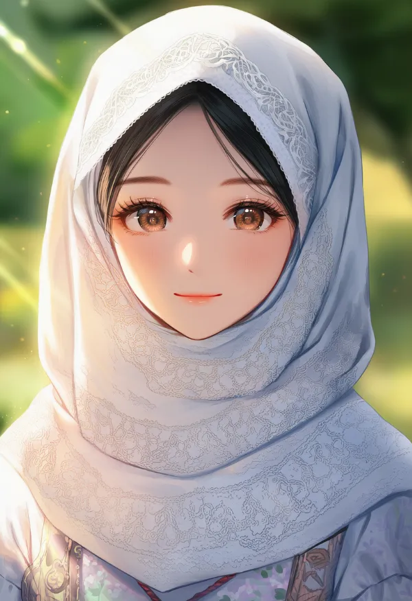 白色のヒジャブのAIイラスト