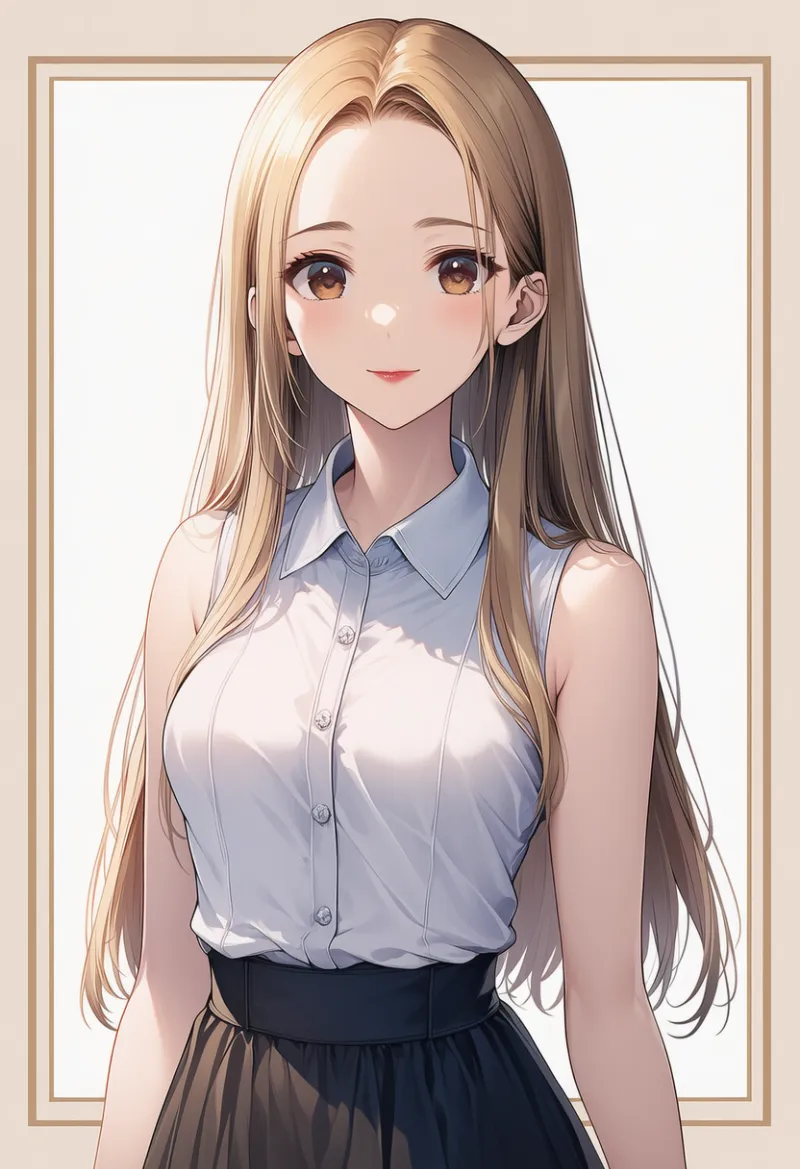 サテンの襟付きシャツ|女子大生ファッションのプロンプト紹介