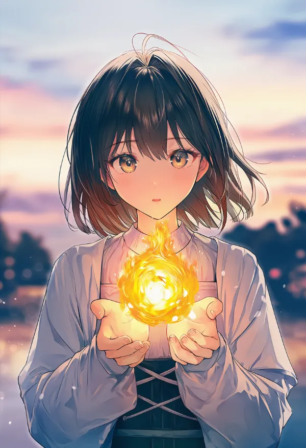 黄色の炎のAIイラスト｜プロンプト紹介