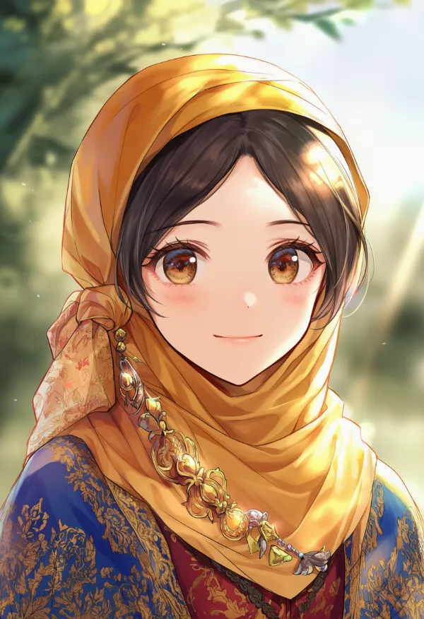 黄色のヒジャブのAIイラスト