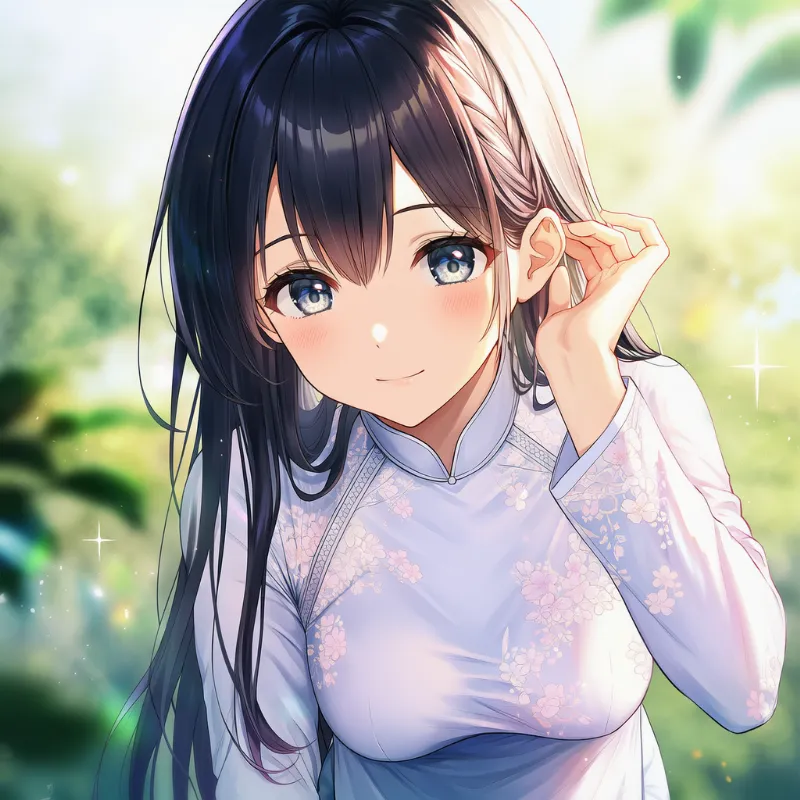 垂れ乳の状態のアオザイのAIイラスト｜プロンプト紹介