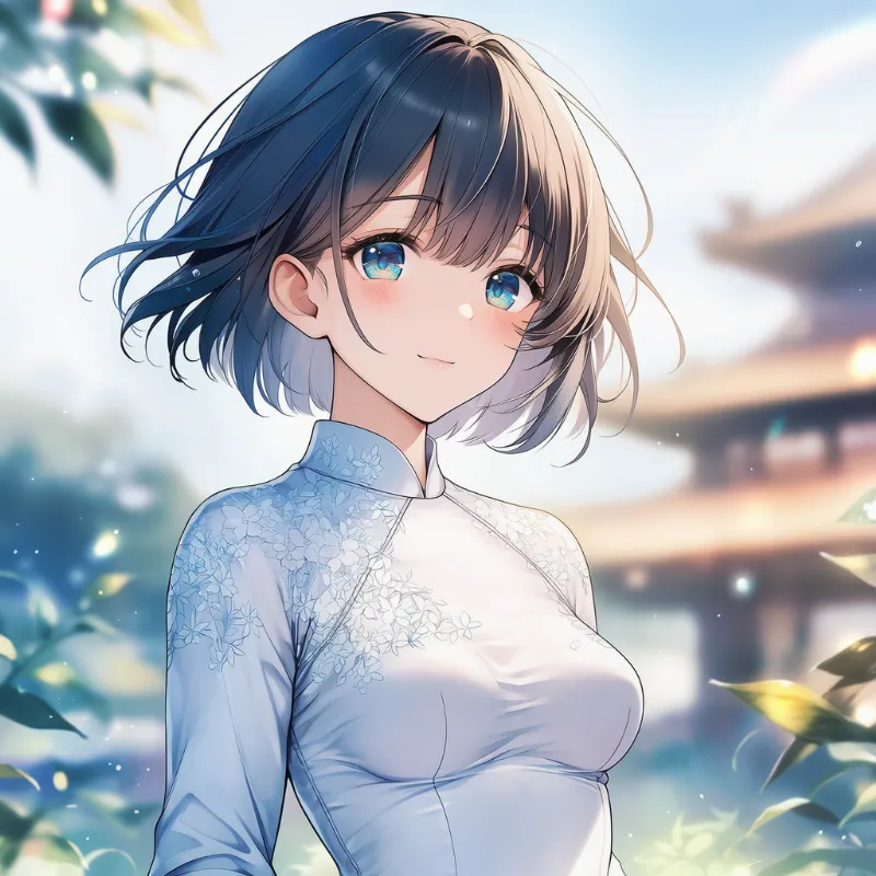 乳袋が目立つアオザイのAIイラスト｜プロンプト紹介