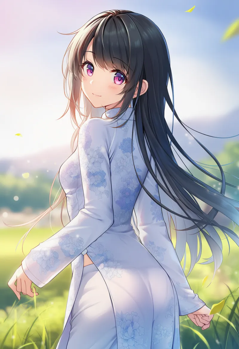 服越しにパンティラインが透けて見えるアオザイのAIイラスト｜プロンプト紹介