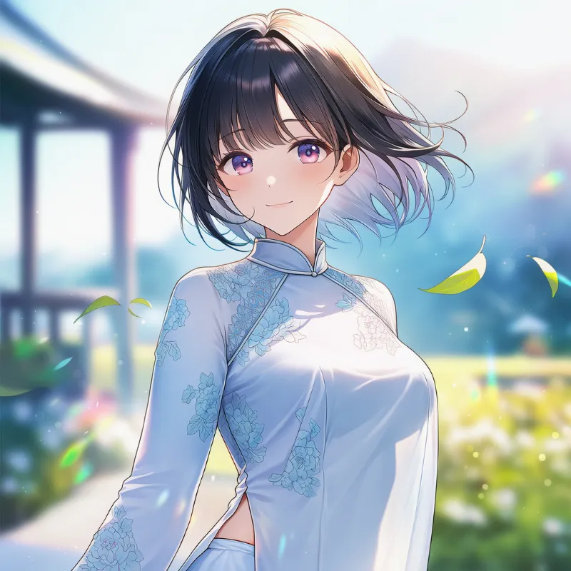乳テント状態のアオザイのAIイラスト｜プロンプト紹介