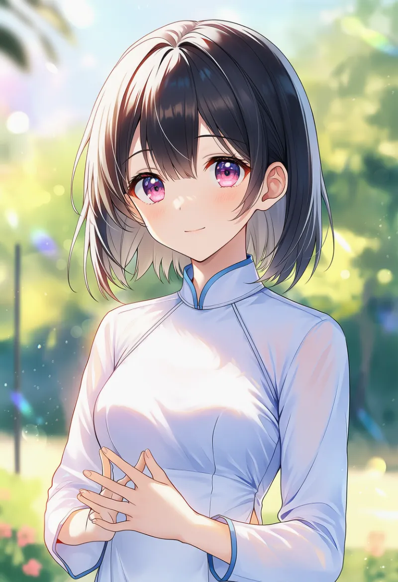 青い縁取りのアオザイのAIイラスト｜プロンプト紹介