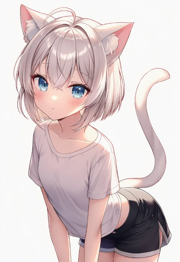 猫耳少女が背中を反らせるポーズのAIイラスト