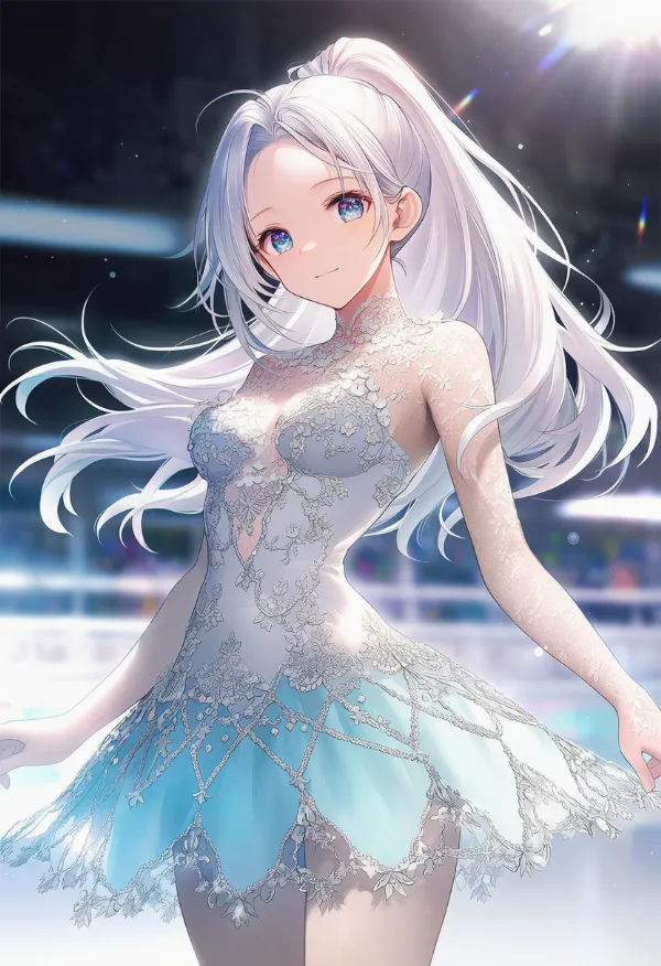 アタッチドスカート部分のAIイラスト（フィギュアスケートドレス）｜プロンプト紹介