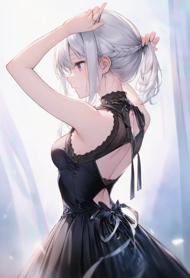 背中のカットアウトデザインの服のAIイラスト
