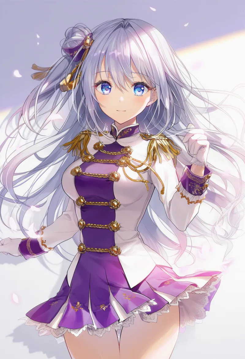 メイン：紫 × 白｜アクセント：金（マーチング衣装の配色デザイン）｜AIイラスト