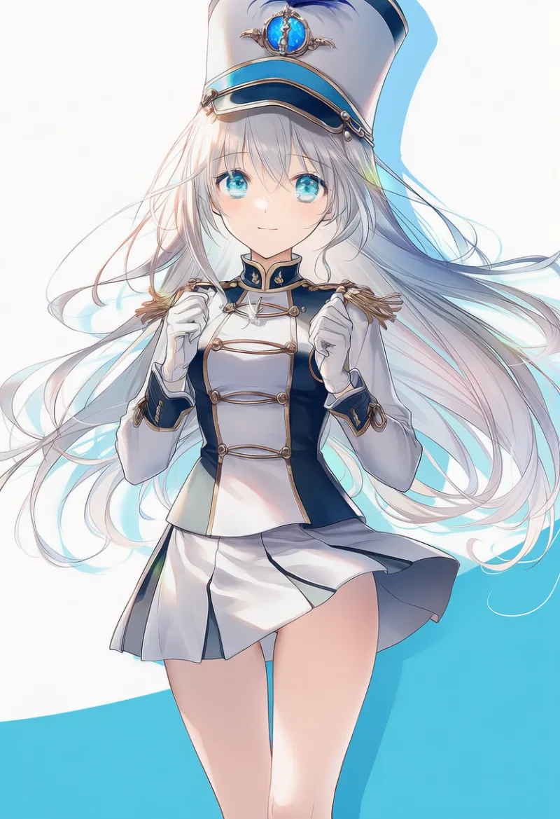 メイン：白 × グレー｜アクセント：青（マーチング衣装の配色デザイン）｜AIイラスト