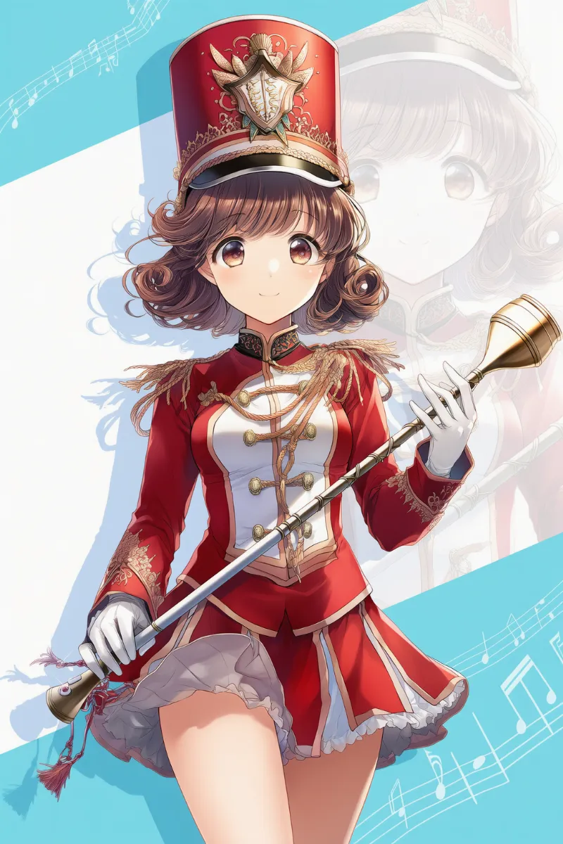 マーチング衣装を着た美少女のAIイラスト作例