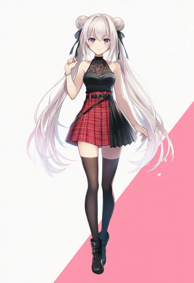 ハイウエストベルトで脚長・美脚に見せる工夫をしたファッションのAIイラスト作例