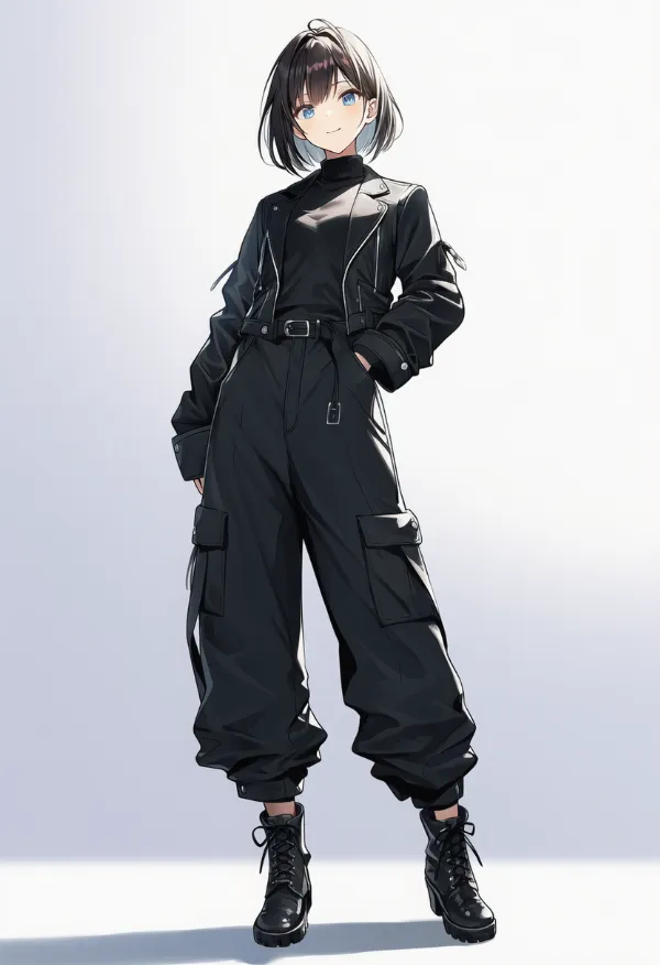 モノトーン（黒一色）のかっこいい服のAIイラスト作例