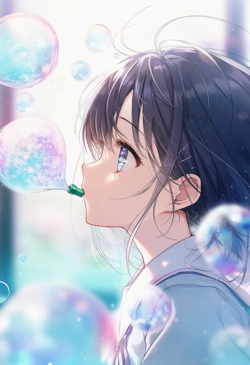 シャボン玉を吹くAIイラスト｜プロンプト紹介
