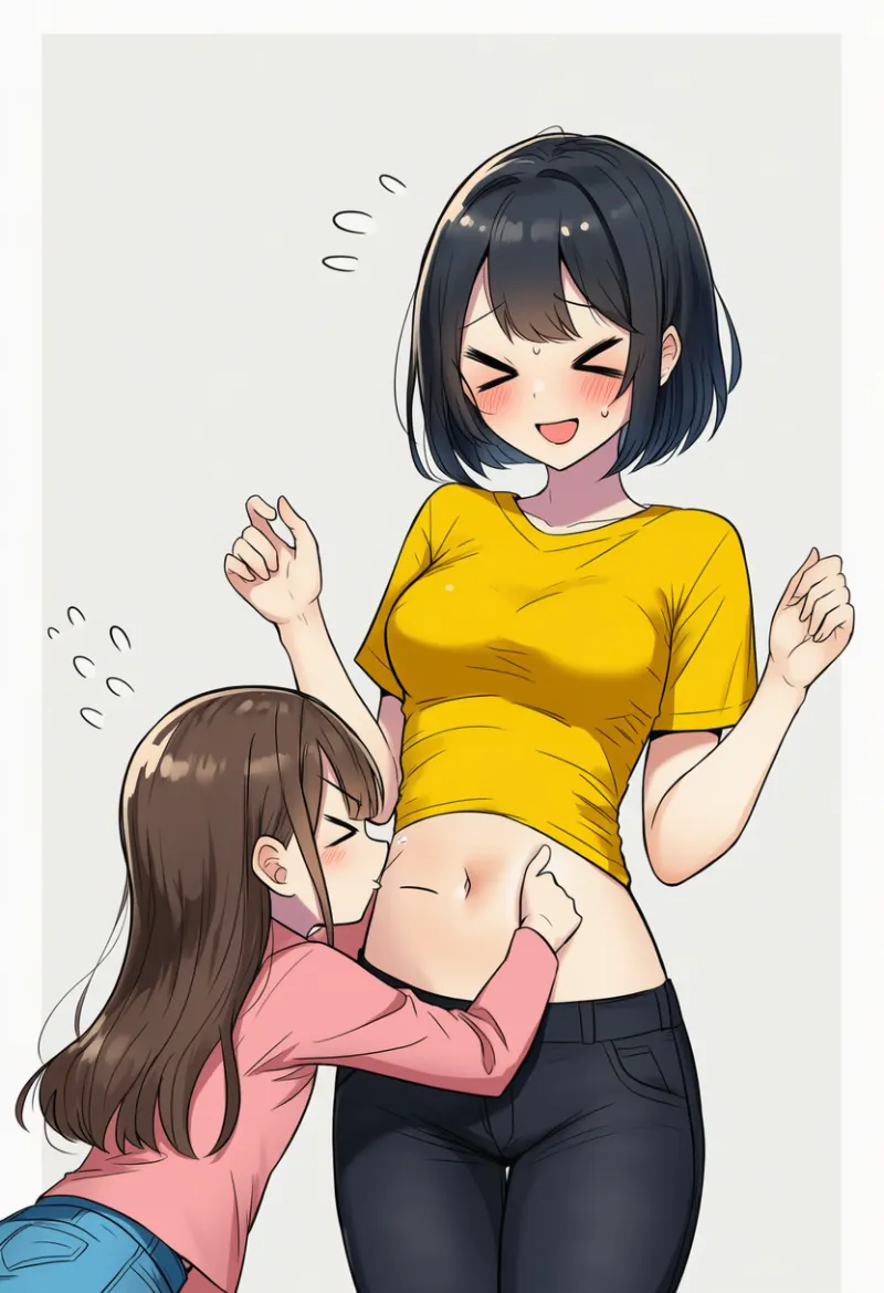 お腹に息を吹きかける（ブーブー）のAIイラスト｜プロンプト紹介