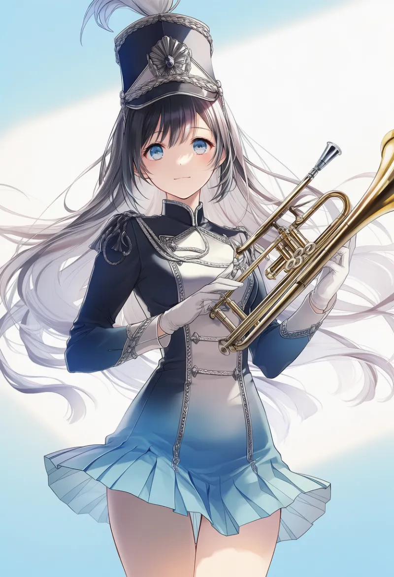 メイン：青 × グレー（グラデ）｜アクセント：銀（マーチング衣装の配色デザイン）｜AIイラスト