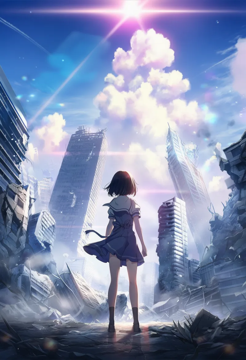 崩壊した高層ビルのAIイラスト｜プロンプト紹介