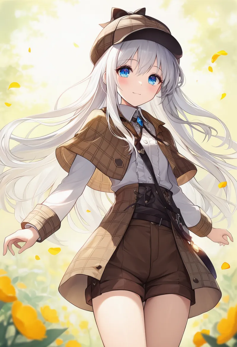 ショートパンツ（茶色）のAIイラスト（探偵衣装）｜プロンプト紹介