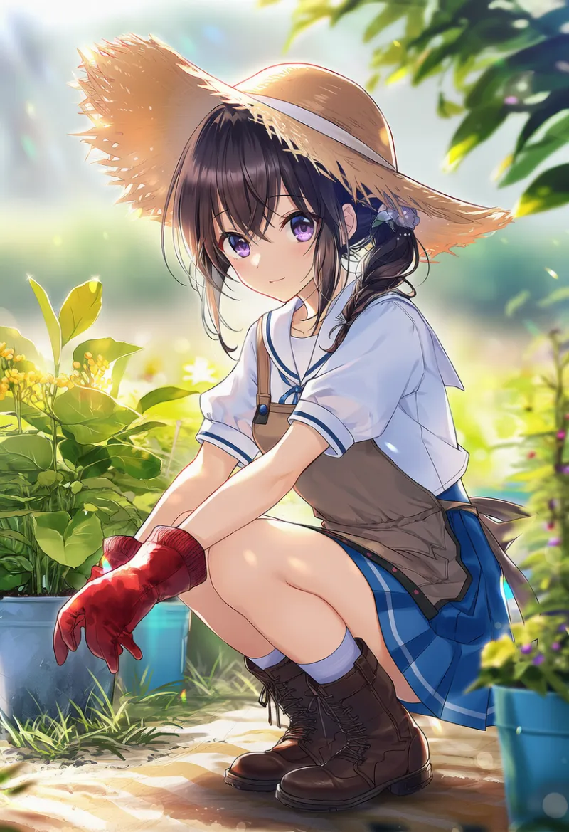茶色のブーツのAIイラスト（園芸アイテム）｜プロンプト紹介