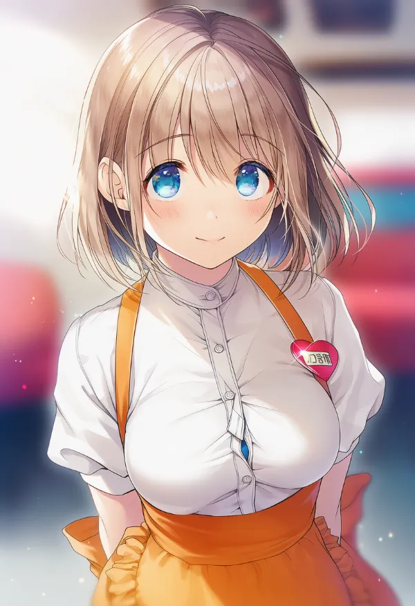 胸囲にテンションがかかったダイナー衣装のAIイラスト｜プロンプト紹介