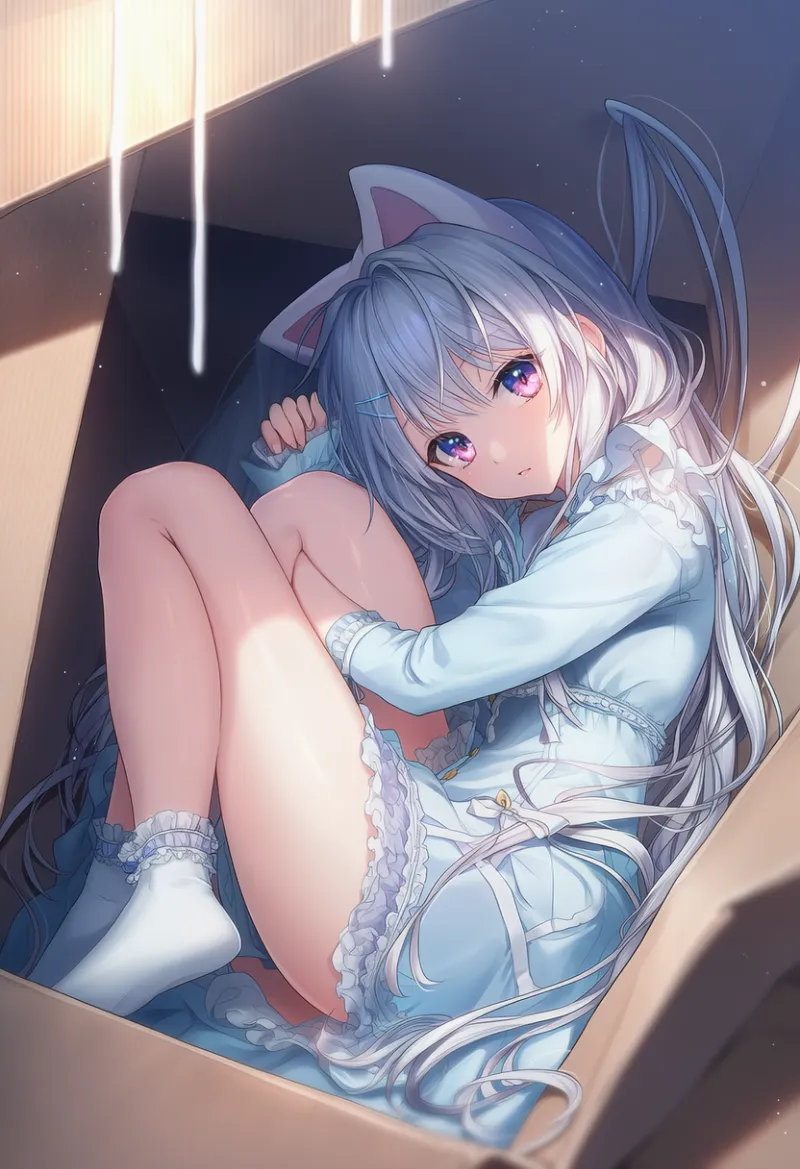 段ボール箱に閉じ込められるシーンのAIイラスト｜プロンプト紹介