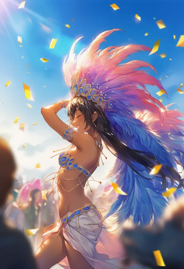 カーニバルの雰囲気を表現したAIイラストの作例｜プロンプト紹介：carnival, parade, confetti