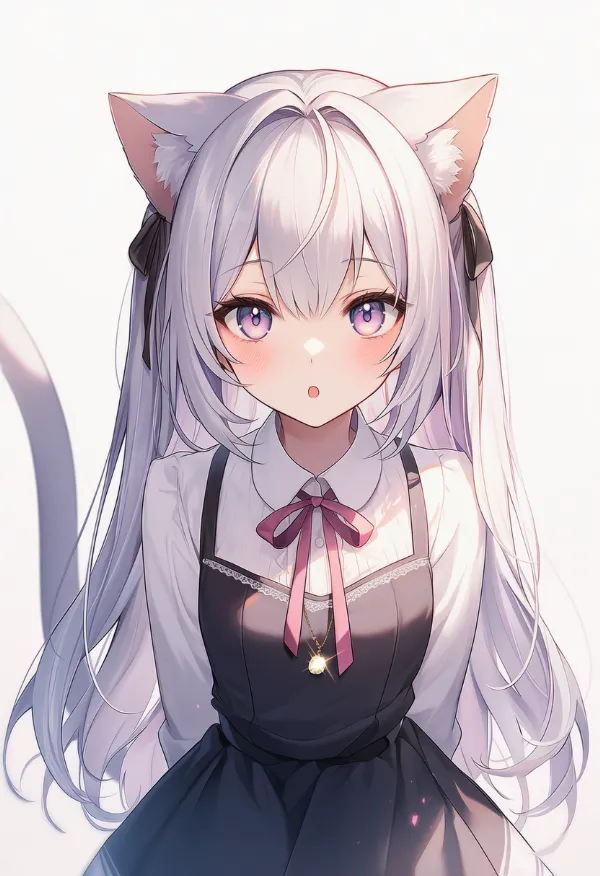 きょとん顔をしている猫耳少女のAIイラスト