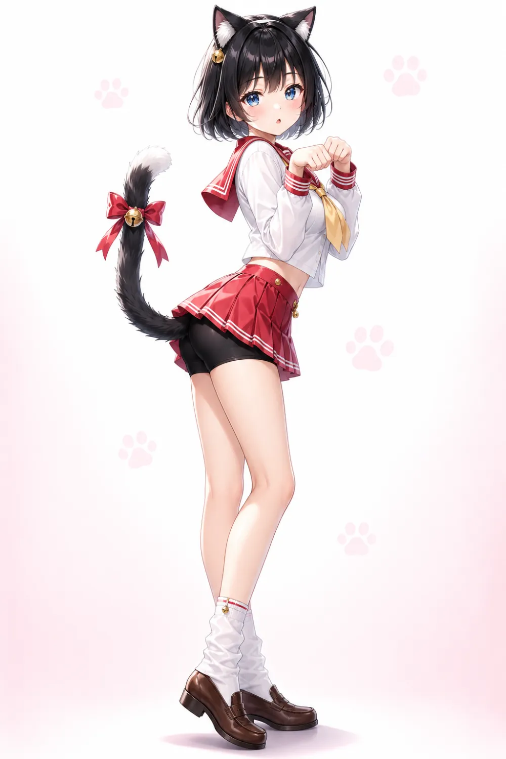 ニャーのポーズをしている猫耳美少女のAIイラスト｜プロンプト紹介