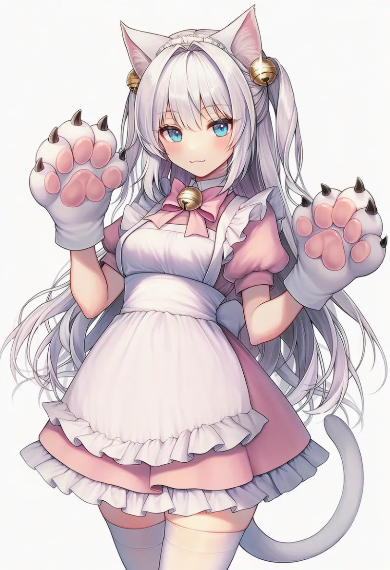 ピンク猫耳メイド服のAIイラスト｜猫衣装のプロンプト紹介