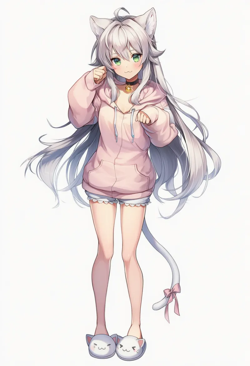猫耳パジャマのAIイラスト｜猫衣装のプロンプト紹介
