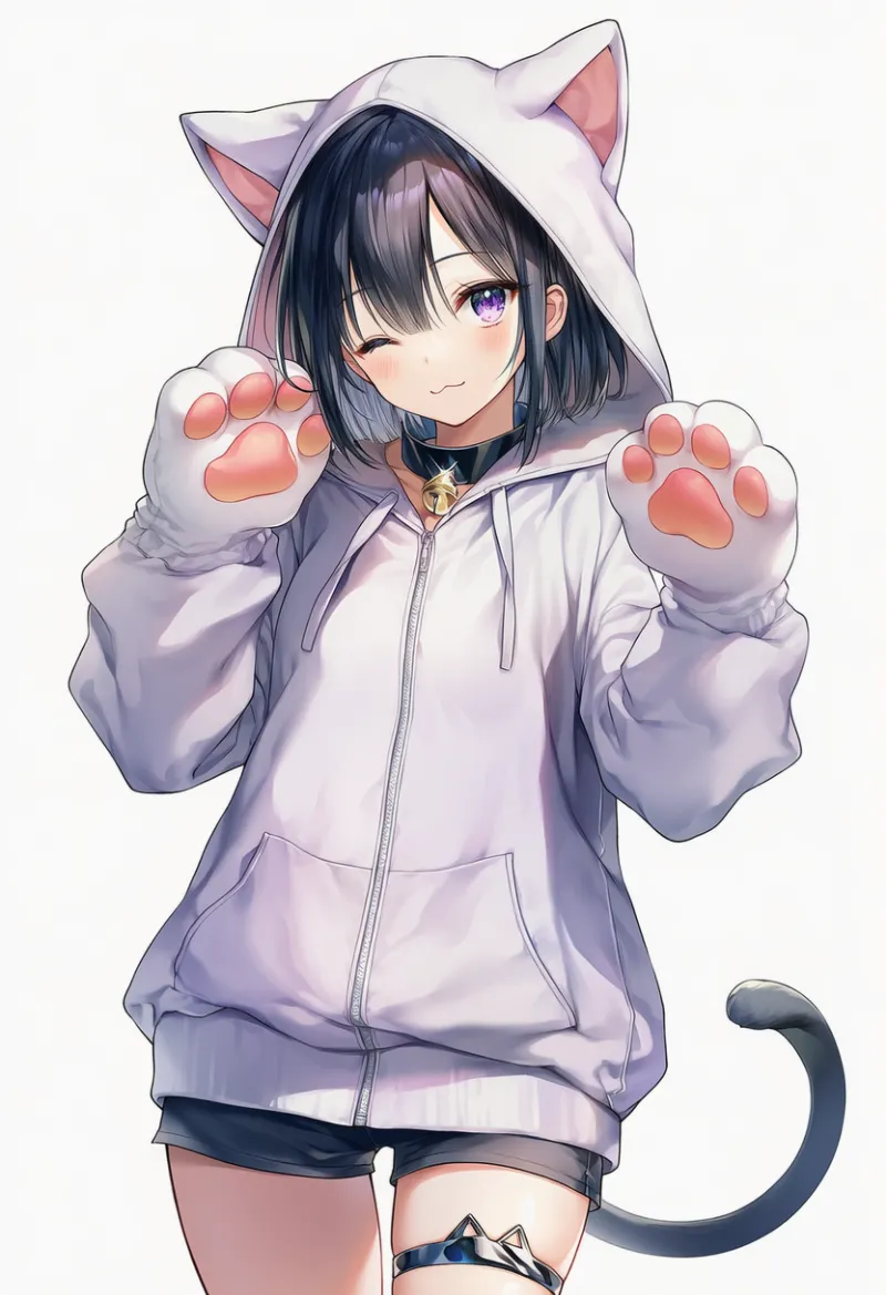 猫耳パーカーのAIイラスト｜猫衣装のプロンプト紹介