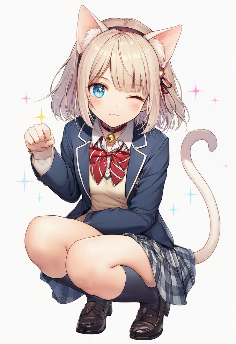 猫耳ブレザー制服のAIイラスト｜猫衣装のプロンプト紹介