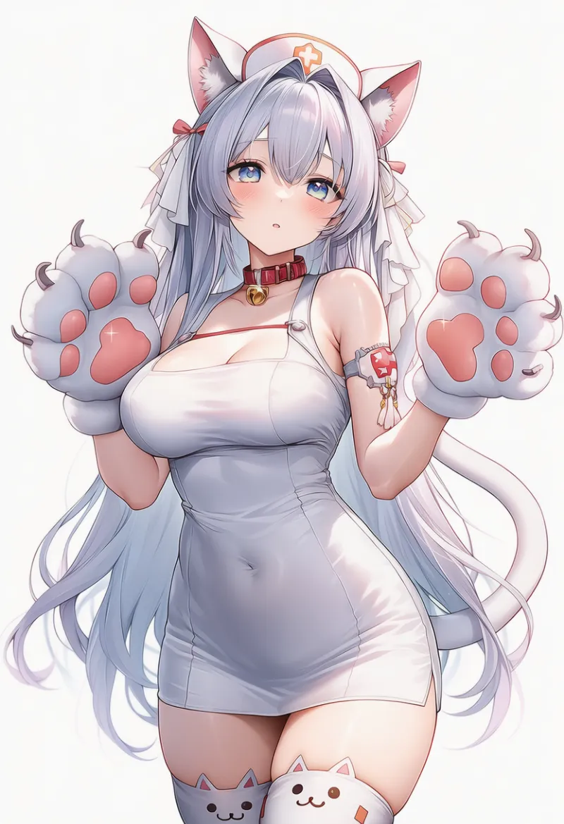 猫耳ナース服のAIイラスト｜猫衣装のプロンプト紹介