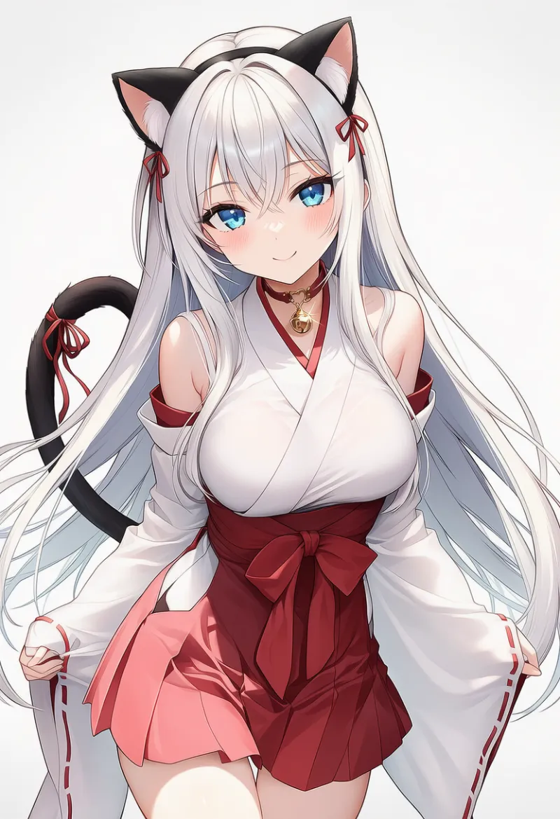 猫耳巫女服のAIイラスト｜猫衣装のプロンプト紹介