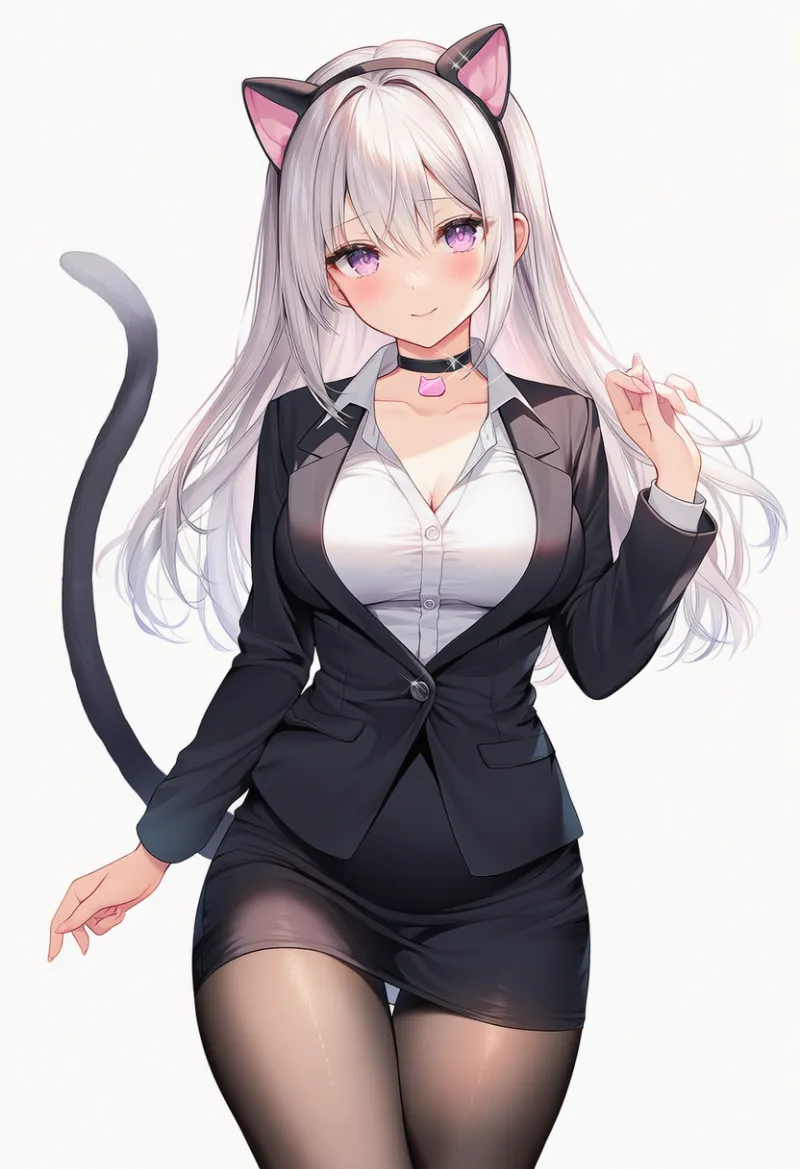 猫耳OLビジネススーツのAIイラスト｜猫衣装のプロンプト紹介