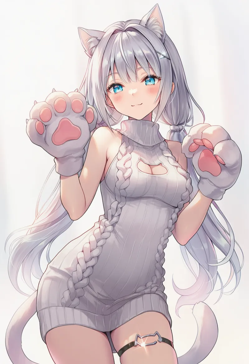 猫耳ニットワンピースのAIイラスト｜猫衣装のプロンプト紹介