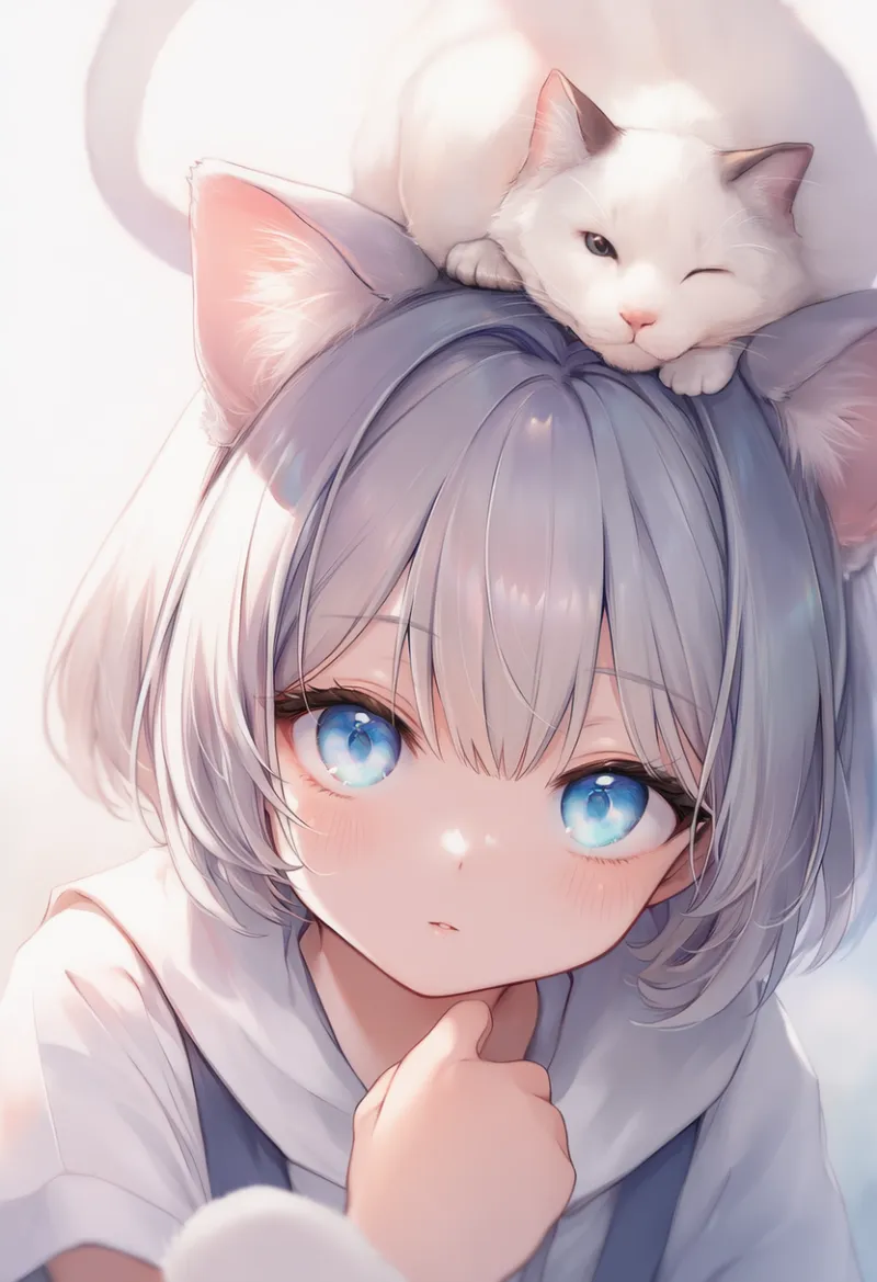 頭の上に猫が乗るのAIイラスト｜プロンプト紹介