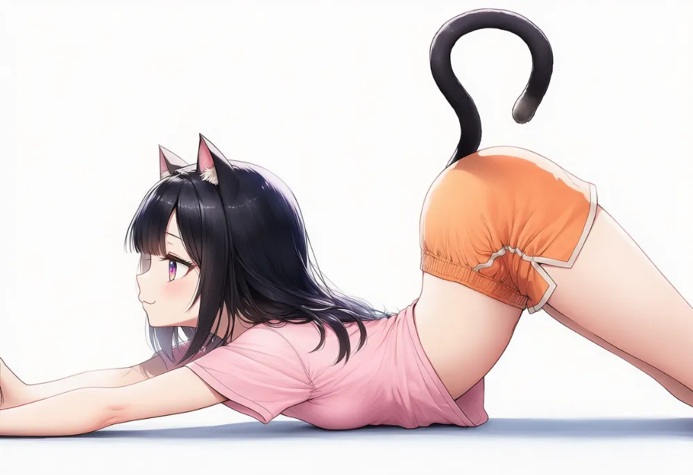 お尻を高く上げたキャットストレッチポーズのAIイラスト｜プロンプト紹介