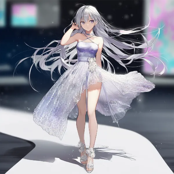 モデル歩きのAIイラスト｜プロンプト：catwalk (modeling)
