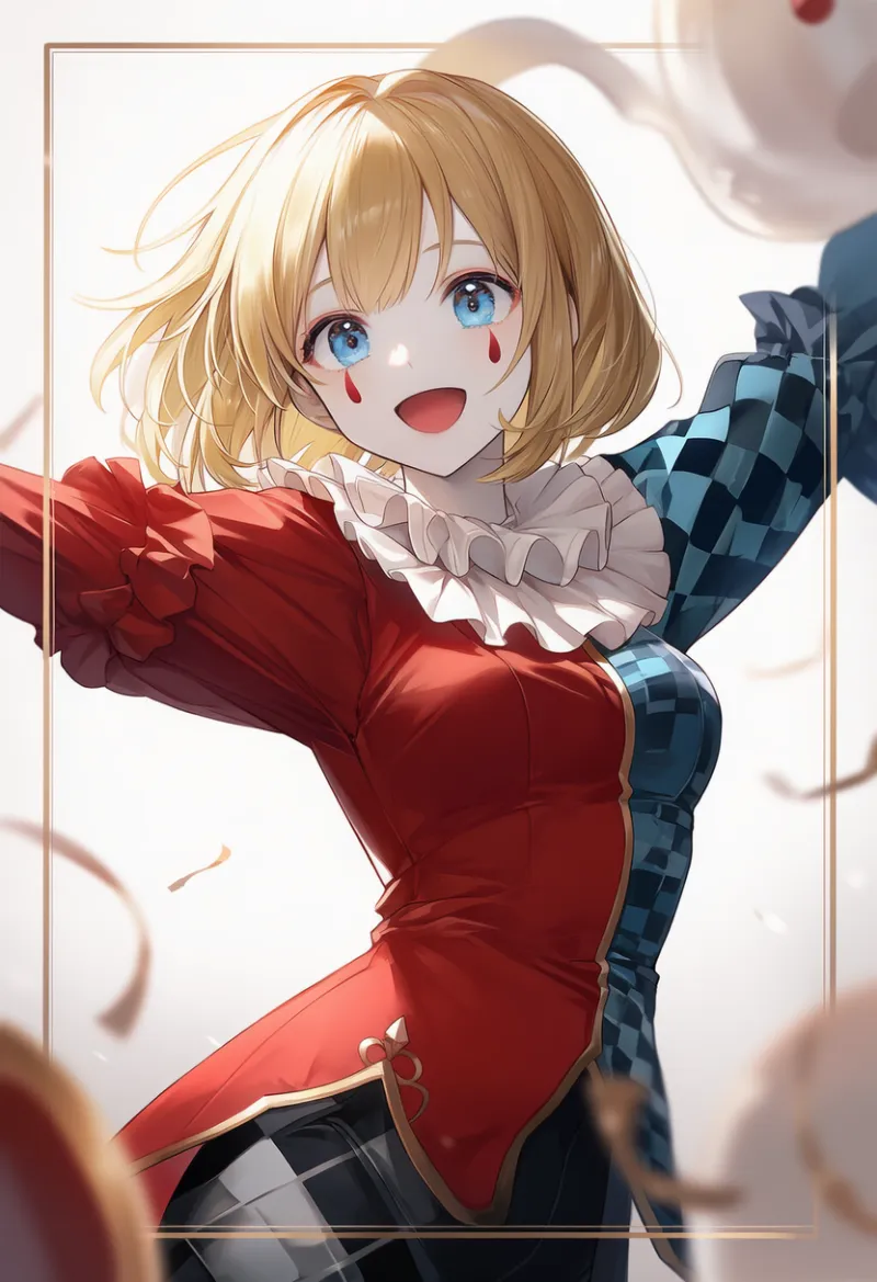 ダイヤ模様の服のAIイラスト（ピエロ服用）｜プロンプト紹介
