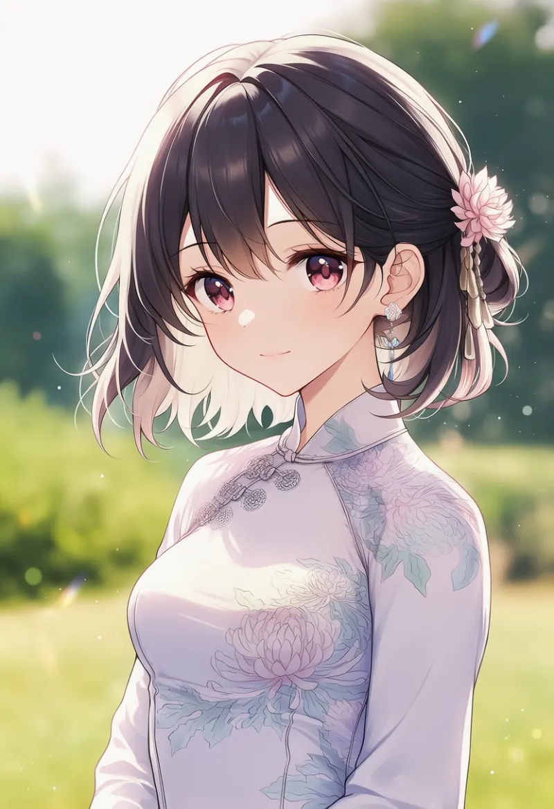 菊柄のアオザイのAIイラスト｜プロンプト紹介